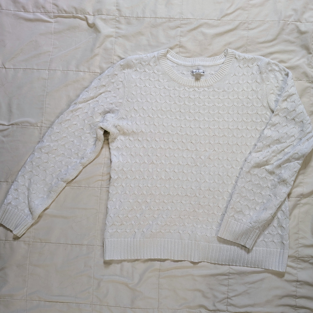 Croft & Barrow White Textured Honeycomb Knit Cotton Sweater